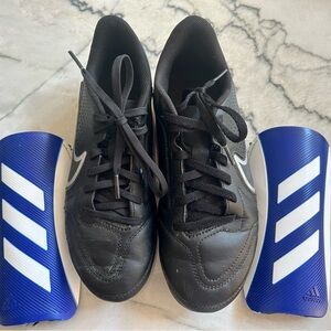 Nike Women’s Tiempo Soccer Cleat size 5.5, and Adidas shin guards
